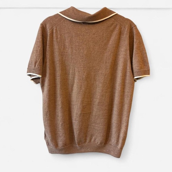 Nordstrum Merino Wool & Silk Camel & Cream Short-Sleeve Polo Sz Large - Picture 3 of 6